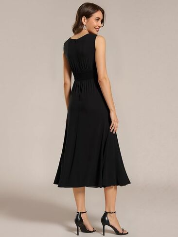 Ever-Pretty Women's Elegant Round Neck Chiffon A-Line Sequins Waist Midi Wedding Guest Dress 03955 in Saudi Arabia