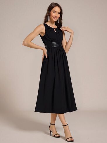 Ever-Pretty Women's Elegant Round Neck Chiffon A-Line Sequins Waist Midi Wedding Guest Dress 03955 in Saudi Arabia