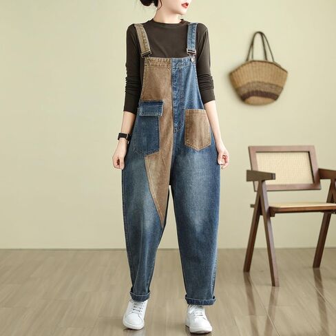 LAI MENG FIVE CATS Womens Denim Bib Pants Jumpsuits Straight Leg Jeans Adjustable Strap With Pockets Overalls in Saudi Arabia