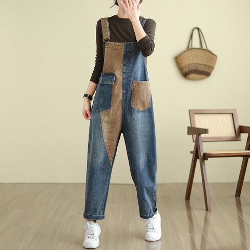 LAI MENG FIVE CATS Womens Denim Bib Pants Jumpsuits Straight Leg Jeans Adjustable Strap With Pockets Overalls in Saudi Arabia