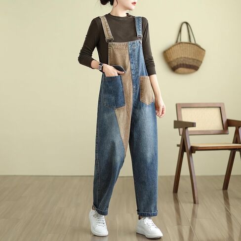 LAI MENG FIVE CATS Womens Denim Bib Pants Jumpsuits Straight Leg Jeans Adjustable Strap With Pockets Overalls in Saudi Arabia