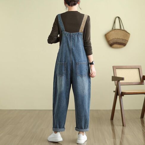 LAI MENG FIVE CATS Womens Denim Bib Pants Jumpsuits Straight Leg Jeans Adjustable Strap With Pockets Overalls in Saudi Arabia