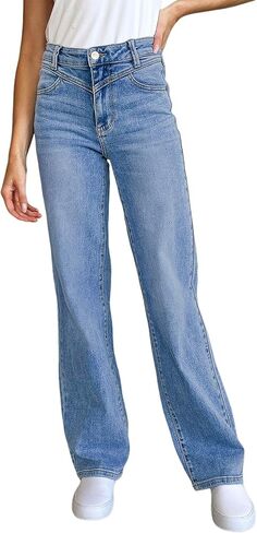 Sidefeel Women's High Waisted Straight Leg Jeans Stretchy Loose Wide Leg Denim Pants in Saudi Arabia