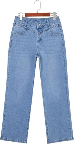 Sidefeel Women's High Waisted Straight Leg Jeans Stretchy Loose Wide Leg Denim Pants in Saudi Arabia