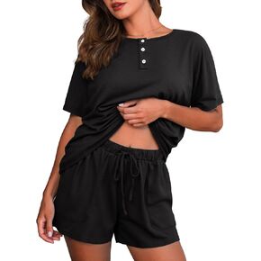 بيجامات للنساء مجموعة 2 قطعة خفيفة الوزن مجموعات لطيفة لطيفة مطابقة PJS بأكمام قصيرة بأكمام النوم مع جيوب in Kuwait