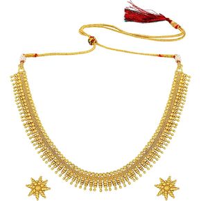 Aheli Bollywood Traditional Gold Tone Short Necklace Earrings Jewelry Set Gift for Women Wedding Party Ethnic Fashion Wear in Kuwait