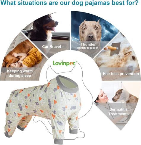 LovinPet Labrador Pajamas - Pet Anxiety Relief Shirt, Dog Pajamas, UV Protection Comfy Stretchy Fabric, White Animal Print, Large Dog Pjs, Pitbull Clothes, Surgical Recovery Shirt,Orange M in Kuwait