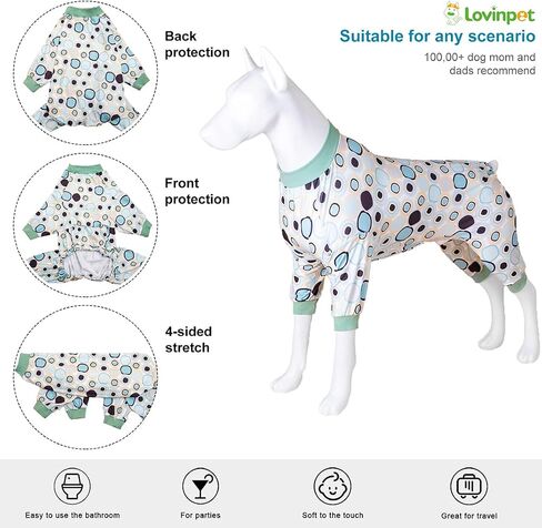 LovinPet Labrador Pajamas - Pet Anxiety Relief Shirt, Dog Pajamas, UV Protection Comfy Stretchy Fabric, White Animal Print, Large Dog Pjs, Pitbull Clothes, Surgical Recovery Shirt,Orange M in Kuwait