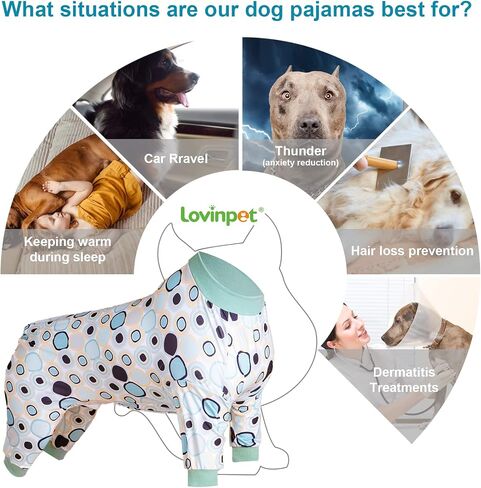 LovinPet Labrador Pajamas - Pet Anxiety Relief Shirt, Dog Pajamas, UV Protection Comfy Stretchy Fabric, White Animal Print, Large Dog Pjs, Pitbull Clothes, Surgical Recovery Shirt,Orange M in Kuwait