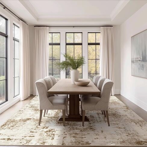 FMFUNCTEX 8x10 Washable Area Rug Brown Beige Neutral Abstract Modern Large Non Slip Carpet for Living Room Bedroom Soft Low Pile Indoor Mat Contemporary Throw Rug for Dining Kitchen Office Nursery in Saudi Arabia