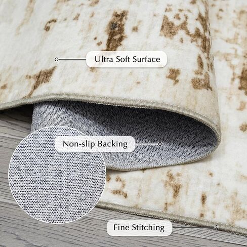 FMFUNCTEX 8x10 Washable Area Rug Brown Beige Neutral Abstract Modern Large Non Slip Carpet for Living Room Bedroom Soft Low Pile Indoor Mat Contemporary Throw Rug for Dining Kitchen Office Nursery in Saudi Arabia