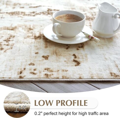FMFUNCTEX 8x10 Washable Area Rug Brown Beige Neutral Abstract Modern Large Non Slip Carpet for Living Room Bedroom Soft Low Pile Indoor Mat Contemporary Throw Rug for Dining Kitchen Office Nursery in Saudi Arabia