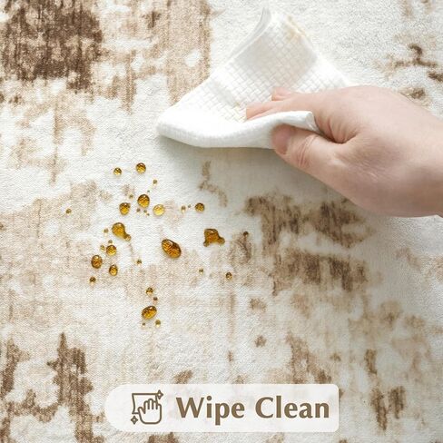 FMFUNCTEX 8x10 Washable Area Rug Brown Beige Neutral Abstract Modern Large Non Slip Carpet for Living Room Bedroom Soft Low Pile Indoor Mat Contemporary Throw Rug for Dining Kitchen Office Nursery in Saudi Arabia