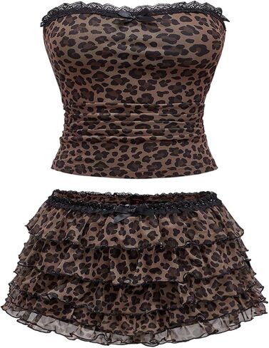 WDIRARA Women's Plus Size 2 Piece Outfits Leopard Print Ruffle Layered Shorts Sets in Saudi Arabia