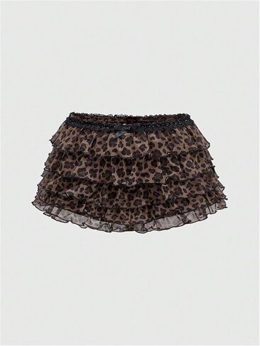 WDIRARA Women's Plus Size 2 Piece Outfits Leopard Print Ruffle Layered Shorts Sets in Saudi Arabia