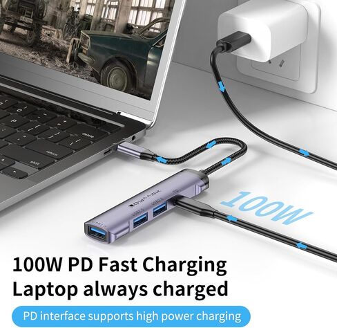 USB C HUB,USB C to 4K60hz HD Multi-Port Adapter,1 USB 3.0,1 USB 2.0 and 1 5Gbps Type-C Data Ports,USB c Splitter with 4K60hz HD Port and PD 100W Smart Charging in Kuwait