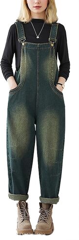 LAI MENG FIVE CATS Womens Denim Bib Pants Jumpsuits Straight Leg Jeans Adjustable Strap With Pockets Overalls in Saudi Arabia