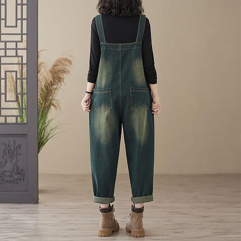 LAI MENG FIVE CATS Womens Denim Bib Pants Jumpsuits Straight Leg Jeans Adjustable Strap With Pockets Overalls in Saudi Arabia