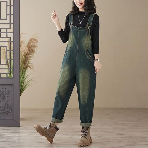 LAI MENG FIVE CATS Womens Denim Bib Pants Jumpsuits Straight Leg Jeans Adjustable Strap With Pockets Overalls in Saudi Arabia