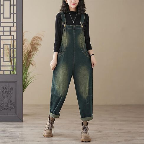 LAI MENG FIVE CATS Womens Denim Bib Pants Jumpsuits Straight Leg Jeans Adjustable Strap With Pockets Overalls in Saudi Arabia