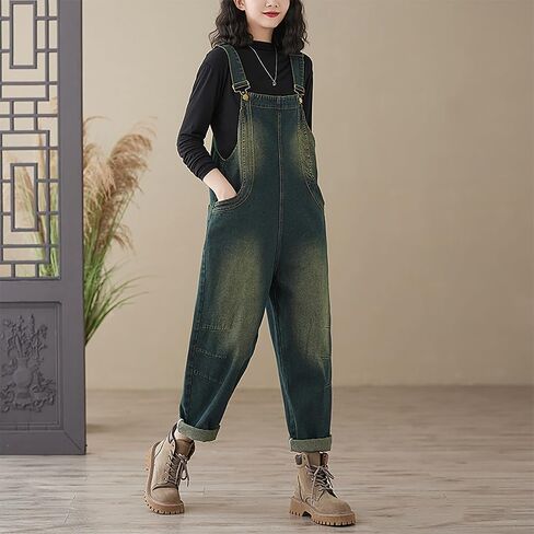 LAI MENG FIVE CATS Womens Denim Bib Pants Jumpsuits Straight Leg Jeans Adjustable Strap With Pockets Overalls in Saudi Arabia
