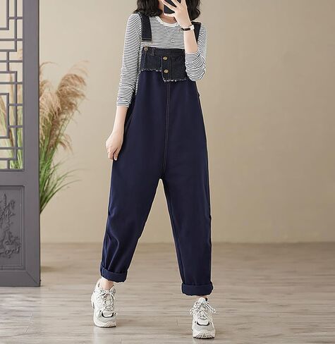 LAI MENG FIVE CATS Womens Denim Bib Pants Jumpsuits Straight Leg Jeans Adjustable Strap With Pockets Overalls in Saudi Arabia