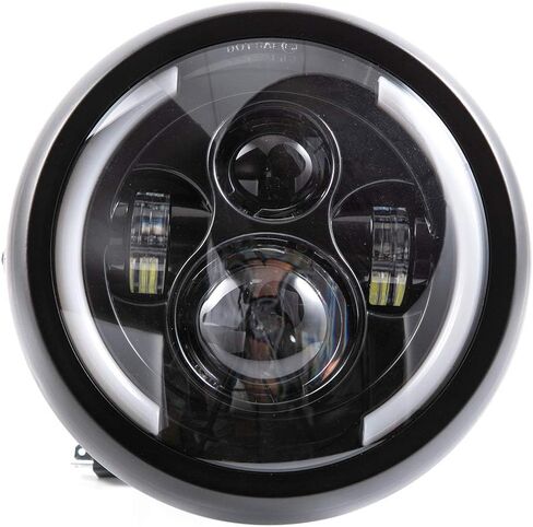 Round LED Motorcycle Headlight 7.5 inch with Mounting Brackets Assembly, Front Headlamp with Halo Ring Angel Eyes, Features Amber & White DRL High/Low Beam (Black) in Saudi Arabia