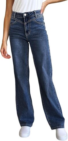 Sidefeel Women's High Waisted Straight Leg Jeans Stretchy Loose Wide Leg Denim Pants in Saudi Arabia