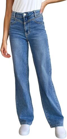 Sidefeel Women's High Waisted Straight Leg Jeans Stretchy Loose Wide Leg Denim Pants in Saudi Arabia