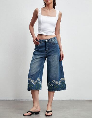 Kedera Women Casual Embroidered Wide Leg Denim Jeans 2025 Summer Trendy Baggy Pants Boyfriend Y2K Trousers in Saudi Arabia