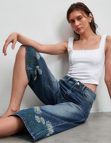 Kedera Women Casual Embroidered Wide Leg Denim Jeans 2025 Summer Trendy Baggy Pants Boyfriend Y2K Trousers in Saudi Arabia