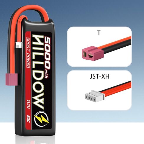 Hilldow 11.4V 3S Lipo Battery 100C 4000mAh بطارية قصيرة مع موصل XT60 لطائرات الهليكوبتر الصخرية الزاحفة ونماذج سباق القوارب بدون طيار (عبوتان) in Kuwait
