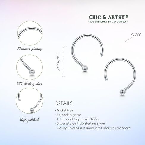 CHIC & ARTSY Half Hoop Earrings 925 Sterling Silver Huggie Earrings for Women Hypoallergenic Sterling Silver Small Huggie Hoop Earrings for Women in Saudi Arabia