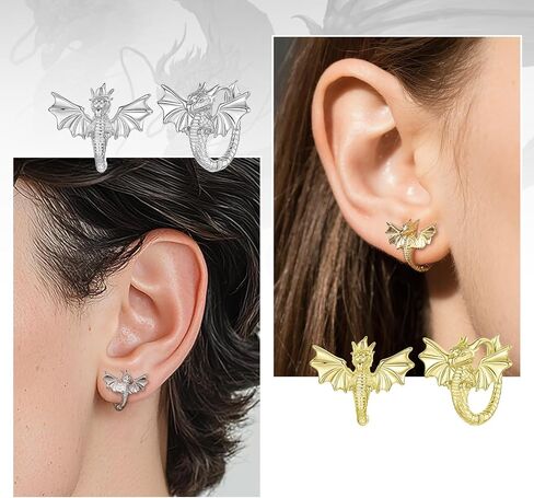 Cute Hoop Earrings for Women Dragon/Cat Earrings 14K Gold Plated Dainty Huggies Earring Animals Jewerly in Kuwait