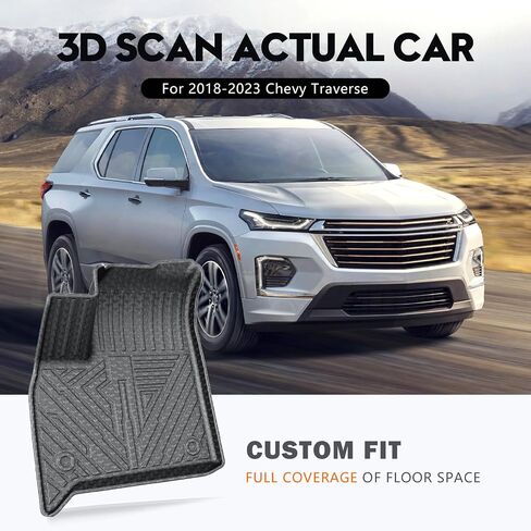حصيرة Kust Floor for Chevy Traverse 2018-2023 (7 مقاعد) ، جميع بطانات الطقس ، حصيرة الشحن ، مسند الظهر الثاني والثالث ، حصيرة TPE Trunk ، ملحقات عالية الجانبية. in Kuwait