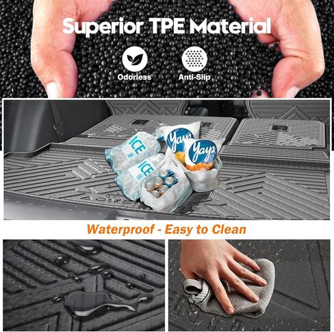حصيرة Kust Floor for Chevy Traverse 2018-2023 (7 مقاعد) ، جميع بطانات الطقس ، حصيرة الشحن ، مسند الظهر الثاني والثالث ، حصيرة TPE Trunk ، ملحقات عالية الجانبية. in Kuwait