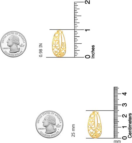 18K Gold-Plated 925 Sterling Silver Post Filigree Hoop Earrings for Women | Silver Post Oval Hoops Earring | Size 25mm, 32mm in Kuwait