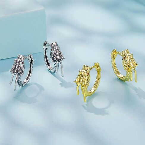 MUNDELL 925 Sterling Silver Vintage Dragon Huggie Hoop Earrings Angel Wings Hypoallergenic Ear Buckles for Women Jewelry Gift in Saudi Arabia