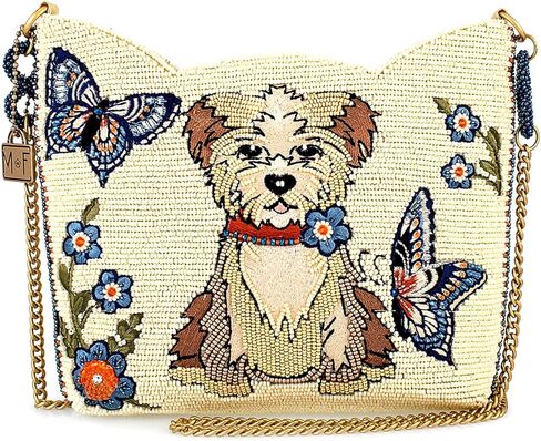 Mary Frances Shaggy Chic Beded Crossbody حقيبة يد مع كلب مرعب و Butterfly Motif Pet Lover Bag Evening Bag ، العاج in Saudi Arabia