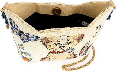 Mary Frances Shaggy Chic Beded Crossbody حقيبة يد مع كلب مرعب و Butterfly Motif Pet Lover Bag Evening Bag ، العاج in Saudi Arabia