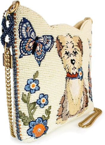 Mary Frances Shaggy Chic Beded Crossbody حقيبة يد مع كلب مرعب و Butterfly Motif Pet Lover Bag Evening Bag ، العاج in Saudi Arabia