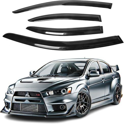 يناسب Mitsubishi Lancer Evo 2008 2009 2010 2011 2012 2014 2015 2015 2017 مجموعة حجارة النافذة Safe Safe Acrylic-Sun ، Rain and Vent ، 4 قطع من القطع على النافذة. in Kuwait