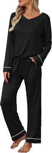 Ekouaer Womens Pajama Sets 2 piece Lounge Sets for Women V-neck Long Sleeve Top and Elastic Waist Pants with Pockets in Saudi Arabia