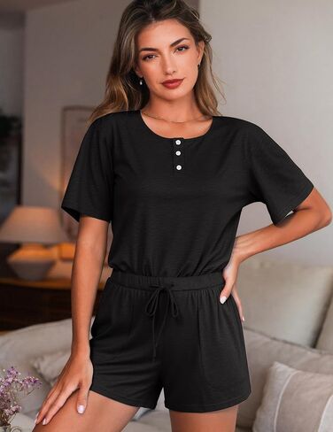 بيجامات للنساء مجموعة 2 قطعة خفيفة الوزن مجموعات لطيفة لطيفة مطابقة PJS بأكمام قصيرة بأكمام النوم مع جيوب in Kuwait