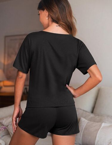 بيجامات للنساء مجموعة 2 قطعة خفيفة الوزن مجموعات لطيفة لطيفة مطابقة PJS بأكمام قصيرة بأكمام النوم مع جيوب in Kuwait