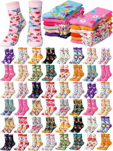 Ramede 48 Pairs Flower Socks for Women Novelty Funny Floral Crew Socks Bulk Colorful Sock Gifts for Ladies Men Dress in Saudi Arabia