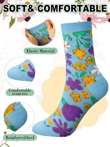 Ramede 48 Pairs Flower Socks for Women Novelty Funny Floral Crew Socks Bulk Colorful Sock Gifts for Ladies Men Dress in Saudi Arabia