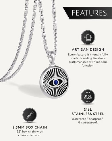 RTZN® Pendant Necklace for Men – Premium Stainless Steel Silver Pendant Necklace with 22" Chain + 2" Extension – Waterproof & Non-Tarnish Small Pendants for Men – Bold Symbols of Strength & Legacy in Kuwait