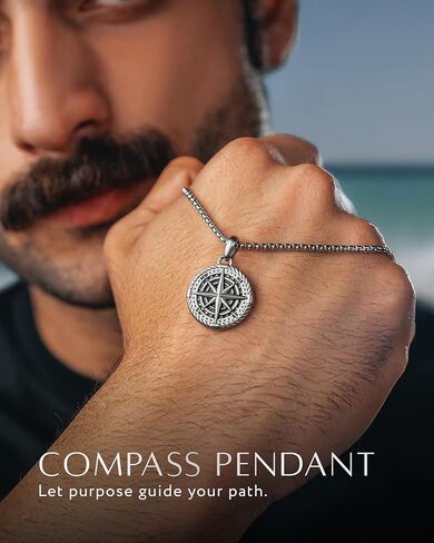 RTZN® Pendant Necklace for Men – Premium Stainless Steel Silver Pendant Necklace with 22" Chain + 2" Extension – Waterproof & Non-Tarnish Small Pendants for Men – Bold Symbols of Strength & Legacy in Kuwait