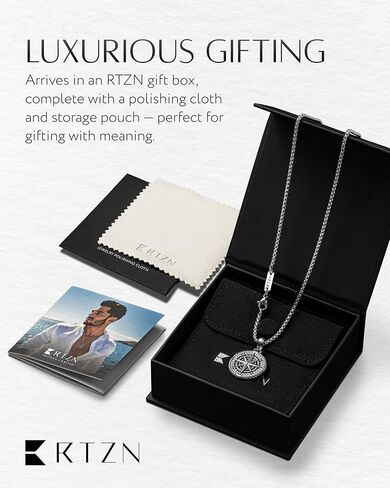 RTZN® Pendant Necklace for Men – Premium Stainless Steel Silver Pendant Necklace with 22" Chain + 2" Extension – Waterproof & Non-Tarnish Small Pendants for Men – Bold Symbols of Strength & Legacy in Kuwait